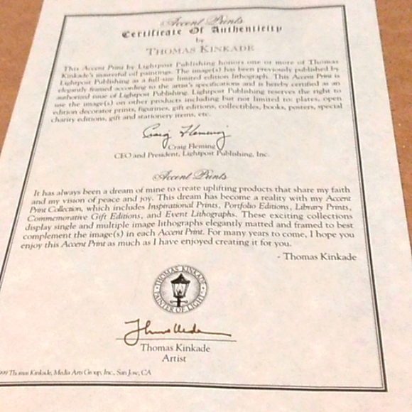 Thomas Kinkade print, "A New Day Dawning" with certificate of authenticity. - Picture 5 of 5
